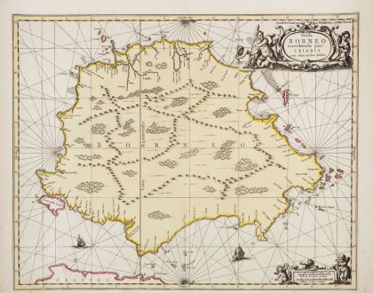 Antique Maps, Janssonius, Southeast Asia, Indonesia, Malaysia, Borneo, 1690: Insula Borneo et occidentalis pars Celebis cum adiacentibus Insulis