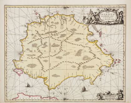 Antique Maps, Janssonius, Southeast Asia, Indonesia, Malaysia, Borneo, 1690: Insula Borneo et occidentalis pars Celebis cum adiacentibus Insulis