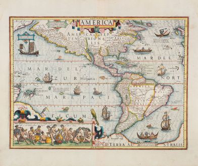 Antike Landkarten, Hondius, Amerika Kontinent, 1628: America