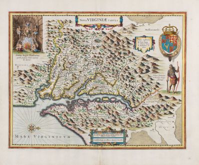 Antike Landkarten, Hondius, Nordamerika, Virginia, 1633: Nova Virginiae Tabula