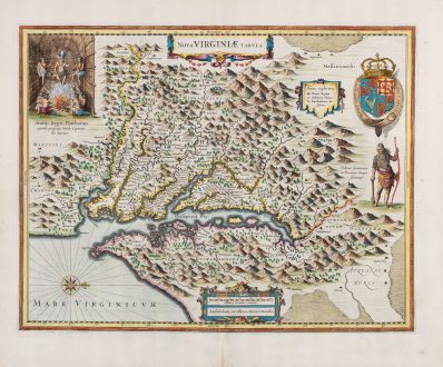 Antique Maps, Hondius, North America, Virginia, 1633: Nova Virginiae Tabula