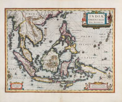 Antike Landkarten, Janssonius, Südost Asien, 1633: Indiae Orientalis Nova Descriptio