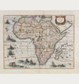 Coloured map of the African continent. Printed in Amsterdam by Henricus Hondius in 1633.