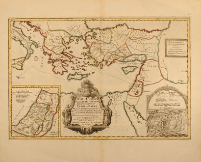 Antique Maps, Sanson, Holy Land, Mediterranean, Jerusalem, Palestine, 1700: Iesu Christi Salvatoris Nostir Et Apostolorum Petri, et Pauli Mansiones, Itinera, Peregrinationes, &c: per Galilaeam,...