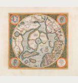 Antique map of the North Pole and the Arctic. Printed in Amsterdam by Jodocus Hondius in 1613.