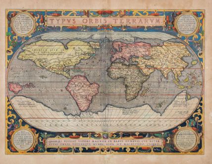 Antique Maps, Ortelius, World Map, 1598: Typus Orbis Terrarum