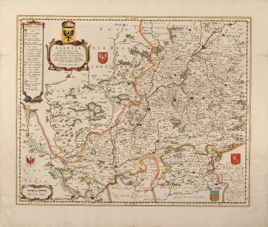 Antique Maps, Blaeu, Poland, Glogow, Lower Silesia, 1659: Silesia Inferior