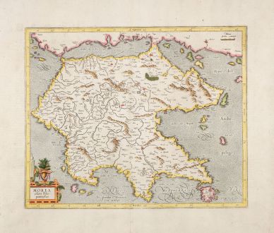 Antique Maps, Mercator, Greece, Peloponnese, Peloponnesus , Morea, 1633: Morea olim Peloponnesus