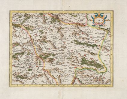 Antike Landkarten, Mercator, Österreich - Ungarn, Slowenien, Steiermark, 1633: Stiria