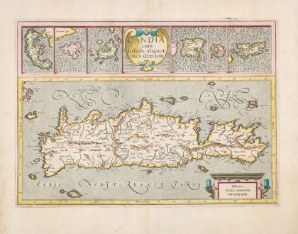 Antique Maps, Mercator, Greece, Candia, Crete, 1633: Candia cum Insulis aliquot circa Graeciam