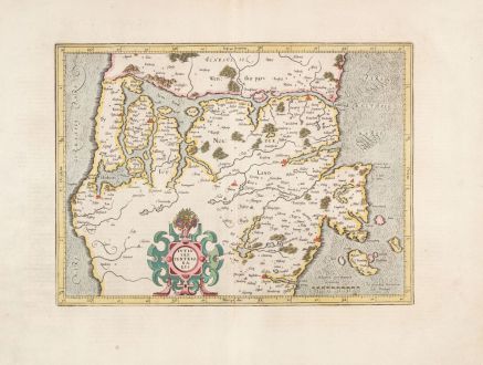 Antique Maps, Mercator, Denmark, Jylland, Jutland, 1633: Iutia Septentrionalis