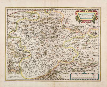 Antique Maps, Janssonius, Germany, North Rhine-Westphalia, 1633: Westphalia Ducatus