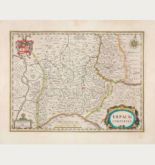 Coloured map of the Odenwald, Bergstrasse, Erbach. Printed in Amsterdam by H. Hondius in 1633.