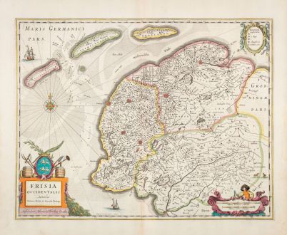 Antique Maps, Hondius, Netherlands, West-Friesland, 1633: Frisia Occidentalis Auctoribus Adriano Metio et Gerardo Freitag.