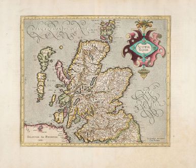 Antike Landkarten, Mercator, Britische Inseln, Schottland, 1633: Scotia Regnum