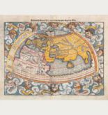 Holzschnitt-Weltkarte der ptolemäischen Welt. Gedruckt bei Heinrich Petri im Jahre 1550 in Basel.