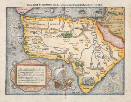Antique Maps, Münster, Africa Continent, 1540 [1578]: Africa Lybia Morenlandt mit allen königreichen so zu unsern zeiten darin gefunden werden.