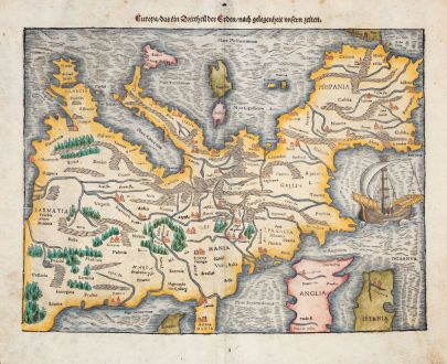Antique Maps, Münster, Europe Continent, 1578: Europa das ein Drittheil der Erden, nach gelegenheit unsern zeiten.