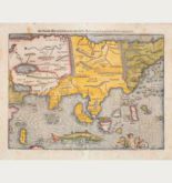 Coloured woodcut map of the Asian continent. Printed in Basle by Heinrich Petri in 1578.