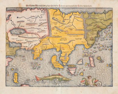 Antike Landkarten, Münster, Asien Kontinent, 1540 [1578]: Die Länder Asie nach ihrer gelegenheit bisz in Indiam werden in dieser Tafeln verzeichnet