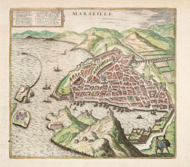 Antike Landkarten, Braun & Hogenberg, Frankreich, Marseille, 1575: Marseille