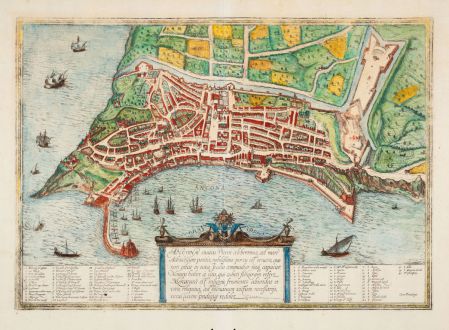Antike Landkarten, Braun & Hogenberg, Italien, Ancona, 1572-75: Ancona Civitas Piceni Celeberrima, ad Mare Adriaticum Posita