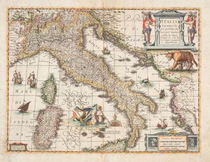 Antike Landkarten, Hondius, Italien, 1633: Italia nuovamente piu perfetta che mai per inanzi posta in luce.