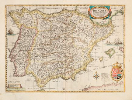 Antique Maps, Hondius, Spain - Portugal, 1633: Typus Hispaniae ab Hesselo Gerardo delineata...