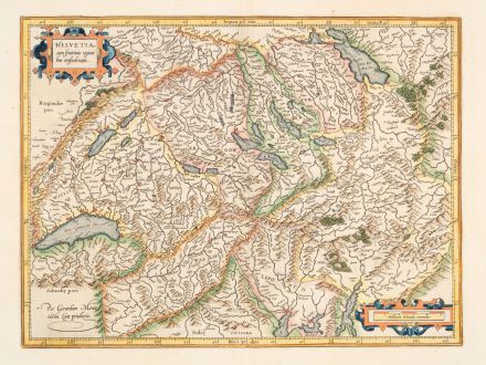 Antike Landkarten, Mercator, Schweiz, 1633: Helvetia cum Finitimis Regionibus Confoederatis