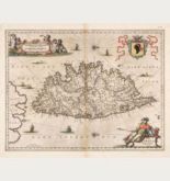 Old coloured map of Corse, Corsica. Printed in Amsterdam by J. Janssonius in 1646.