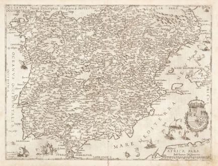 Antike Landkarten, de Jode, Spanien - Portugal, 1578: Nova Descriptio Hispaniae