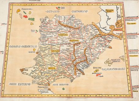Antike Landkarten, Holle, Spanien - Portugal, 1486: Secunda Europe Tabula