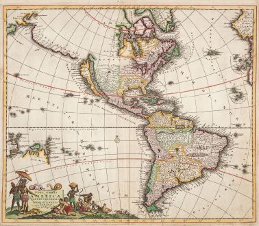 Antique Maps, Danckerts, America Continent, 1685: Recentissima Novi Orbis sive Americae Septentrionalis et Meridionalis Tabula...