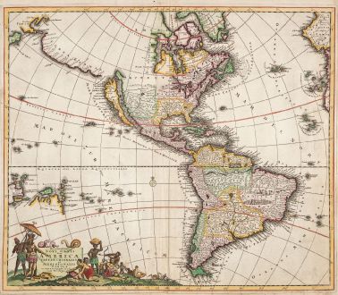 Antike Landkarten, Danckerts, Amerika Kontinent, 1685: Recentissima Novi Orbis sive Americae Septentrionalis et Meridionalis Tabula...