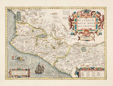 Antike Landkarten, Hondius, Nordamerika, Mexiko, 1633: Hispaniae Novae Nova Descriptio