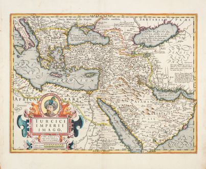 Antike Landkarten, Hondius, Türkei, Osmanisches Reich, 1633: Turcici Imperii Imago