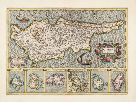 Antique Maps, Mercator, Cyprus, 1633: Cyprus Ins.