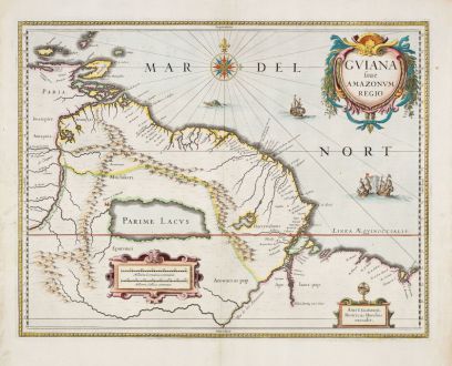Antike Landkarten, Hondius, Südamerika, Französisch-Guayana, 1633: Guiana sive Amazonum Regio