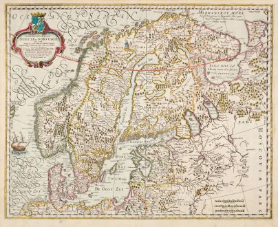 Antique Maps, Hondius, Scandinavia, 1633: Tabula Exactissima Regnorum Sueciae et Norvegiae, nec non Maris Universi Orientalis...