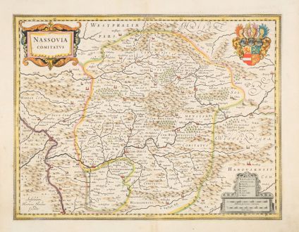 Antique Maps, Hondius, North Rhine-Westphalia, Nassau, 1633: Nassovia Comitatus