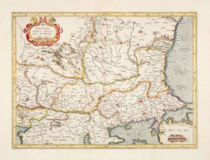 Antique Maps, Mercator, Balkan, Eastern Balkans, Serbia, Bulgaria, Romania: Walachia, Servia, Bulgaria, Romania