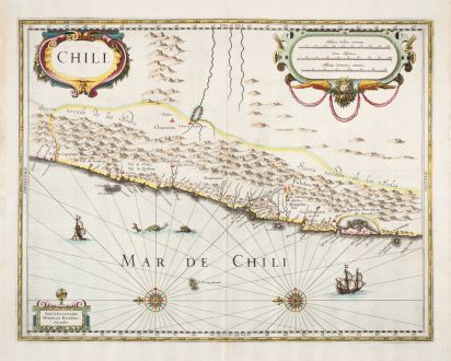 Antike Landkarten, Hondius, Südamerika, Chile, 1633: Chili