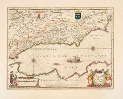Antike Landkarten, Janssonius, Spanien - Portugal, Granada, Murcia, 1635: Granata, et Murcia Regna