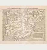 Antique woodcut map of Spain - Portugal. Printed in Basle by Heinrich Petri in 1578.