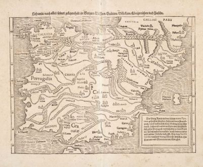 Antique Maps, Münster, Spain - Portugal, 1540 [1578]: Hispania nach Aller seiner gelegenheit in Bergen, Wassern, Statten, Völkern Königreichen und Inseln.