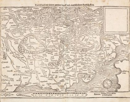 Antike Landkarten, Münster, Deutschland, 1540 (1578): Teütschland mit seinem gantzen begriff und eingschlosznen Landschafften.