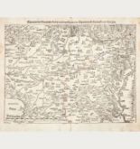 Antique woodcut map of Swabia, Bavaria, Baden-Wurttemberg. Printed in Basle by Heinrich Petri in 1578.