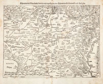 Antike Landkarten, Münster, Deutschland, Baden-Württemberg, Bayern, Schwaben: Schwaben und Beyerland, darbey auch begriffen werden Schwartzwald, Otenwald und Nordgoew.