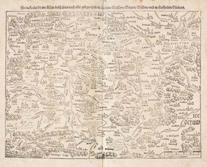 Antike Landkarten, Münster, Deutschland, Bayern, Franken, 1540 (1578): Franckenland am Main, beschriben nach aller gelegenheit in Stetten, Wassern, Bergen, Walden und anstossenden Landern