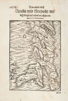 Antike Landkarten, Münster, Italien, Neapel, Süditalien, 1578: Regnu Neapolita.